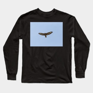 Hawk gliding on blue sky background Long Sleeve T-Shirt